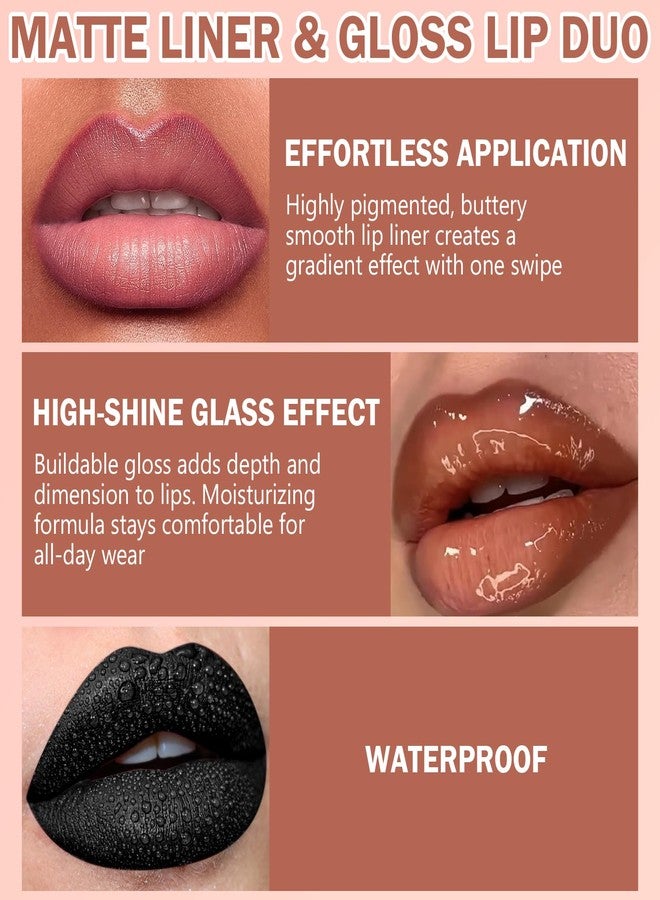 Jutqut Lip Liner & Gloss Lipstick Combo - 2 in 1 Dual-Ended Lip Combo Set, Nude Brown Velvet Matte Lip Liner & Buildable Light Brown Glowy Lip Gloss Kit for Women, Long Wear Shiny Plumping Finish, 06 - Image 5